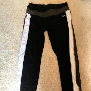 Black Champion leggings w/ white and grey stripe